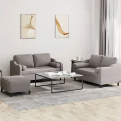 vidaXL sofasæt 3 dele med puder stof gråbrun