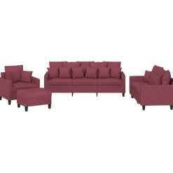 vidaXL sofasæt 4 dele med puder stof vinrød