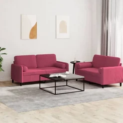 vidaXL sofasæt 2 dele med puder velour vinrød