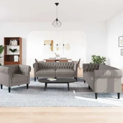 vidaXL sofasæt 3 dele stof gråbrun