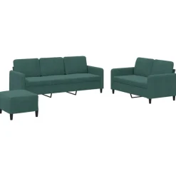 vidaXL sofasæt 3 dele velour mørkegrøn