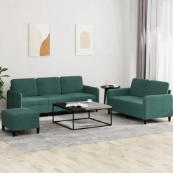 vidaXL sofasæt 3 dele velour mørkegrøn
