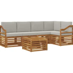 vidaXL Sofasæt med pude 6 pcs Naturlig og Lys Grå Massivt Akacietræ