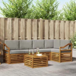 vidaXL Sofasæt med pude 6 pcs Naturlig og Lys Grå Massivt Akacietræ