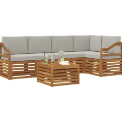 vidaXL Sofasæt med pude 6 pcs Naturlig og Lys Grå Massivt Akacietræ