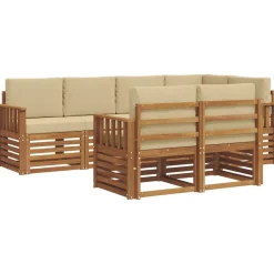vidaXL Sofasæt med pude 7 pcs Naturlig og Beige Massivt Akacietræ