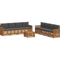 vidaXL Sofasæt med pude 9 pcs Naturlig og Antracit Massivt Akacietræ