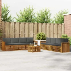 vidaXL Sofasæt med pude 9 pcs Naturlig og Antracit Massivt Akacietræ