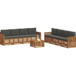 vidaXL Sofasæt med pude 9 pcs Naturlig og Antracit Massivt Akacietræ
