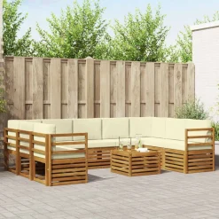 vidaXL Sofasæt med pude 10 pcs Naturlig og Fløde Massivt Akacietræ