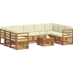 vidaXL Sofasæt med pude 10 pcs Naturlig og Fløde Massivt Akacietræ