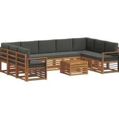 vidaXL Sofasæt med pude 10 pcs Naturlig og Antracit Massivt Akacietræ