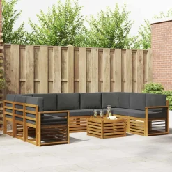 vidaXL Sofasæt med pude 10 pcs Naturlig og Antracit Massivt Akacietræ