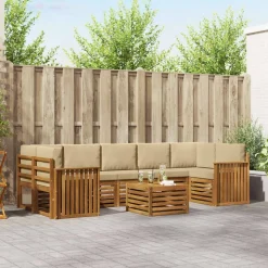 vidaXL Sofasæt med pude 8 pcs Naturlig og Beige Massivt Akacietræ