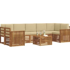 vidaXL Sofasæt med pude 8 pcs Naturlig og Beige Massivt Akacietræ