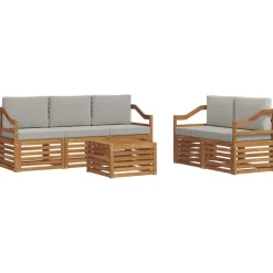 vidaXL Sofasæt med pude 6 pcs Naturlig og Lys Grå Massivt Akacietræ