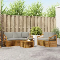 vidaXL Sofasæt med pude 6 pcs Naturlig og Lys Grå Massivt Akacietræ