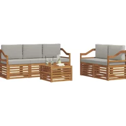 vidaXL Sofasæt med pude 6 pcs Naturlig og Lys Grå Massivt Akacietræ