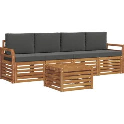 vidaXL Sofasæt med pude 5 pcs Naturlig og Antracit Massivt Akacietræ