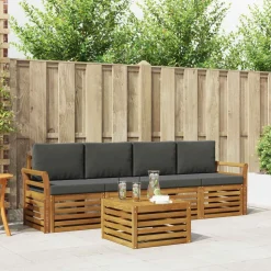vidaXL Sofasæt med pude 5 pcs Naturlig og Antracit Massivt Akacietræ