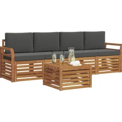 vidaXL Sofasæt med pude 5 pcs Naturlig og Antracit Massivt Akacietræ