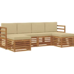 vidaXL Sofasæt med pude 6 pcs Naturlig og Beige Massivt Akacietræ