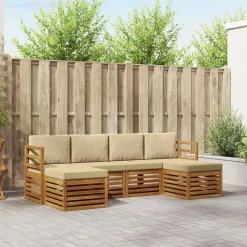 vidaXL Sofasæt med pude 6 pcs Naturlig og Beige Massivt Akacietræ
