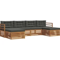 vidaXL Sofasæt med pude 6 pcs Naturlig og Antracit Massivt Akacietræ