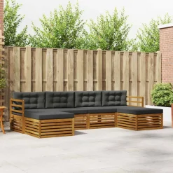 vidaXL Sofasæt med pude 6 pcs Naturlig og Antracit Massivt Akacietræ