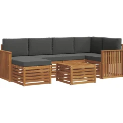 vidaXL Sofasæt med pude 7 pcs Naturlig og Antracit Massivt Akacietræ