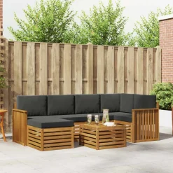vidaXL Sofasæt med pude 7 pcs Naturlig og Antracit Massivt Akacietræ