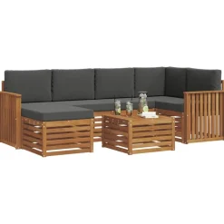 vidaXL Sofasæt med pude 7 pcs Naturlig og Antracit Massivt Akacietræ