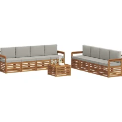 vidaXL Sofasæt med pude 9 pcs Naturlig og Lys Grå Massivt Akacietræ