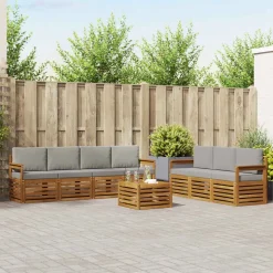 vidaXL Sofasæt med pude 8 pcs Naturlig og Lys Grå Massivt Akacietræ