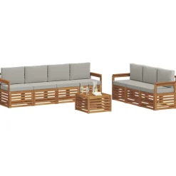 vidaXL Sofasæt med pude 8 pcs Naturlig og Lys Grå Massivt Akacietræ