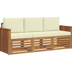 vidaXL Sofasæt med pude 3 pcs Naturlig og Fløde Massivt Akacietræ