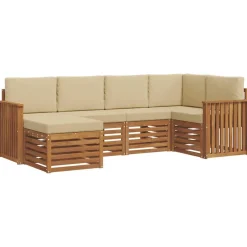 vidaXL Sofasæt med pude 6 pcs Naturlig og Beige Massivt Akacietræ