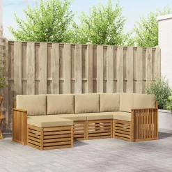 vidaXL Sofasæt med pude 6 pcs Naturlig og Beige Massivt Akacietræ