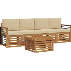 vidaXL Sofasæt med pude 5 pcs Naturlig og Beige Massivt Akacietræ