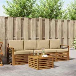 vidaXL Sofasæt med pude 5 pcs Naturlig og Beige Massivt Akacietræ