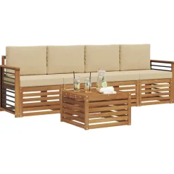 vidaXL Sofasæt med pude 5 pcs Naturlig og Beige Massivt Akacietræ