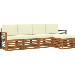 vidaXL Sofasæt med pude 5 pcs Naturlig og Fløde Massivt Akacietræ