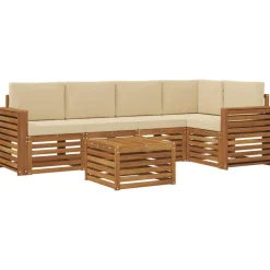 vidaXL Sofasæt med pude 6 pcs Naturlig og Beige Massivt Akacietræ