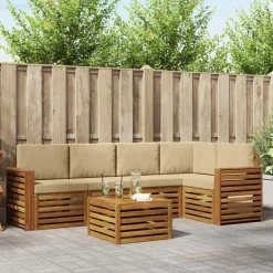 vidaXL Sofasæt med pude 6 pcs Naturlig og Beige Massivt Akacietræ