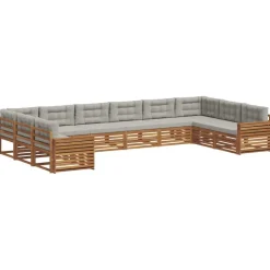 vidaXL Sofasæt med pude 10 pcs Naturlig og Lys Grå Massivt Akacietræ
