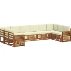 vidaXL Sofasæt med pude 10 pcs Naturlig og Fløde Massivt Akacietræ