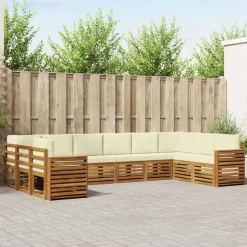 vidaXL Sofasæt med pude 10 pcs Naturlig og Fløde Massivt Akacietræ
