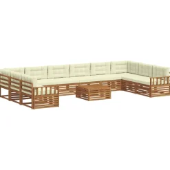 vidaXL Sofasæt med pude 11 pcs Naturlig og Fløde Massivt Akacietræ