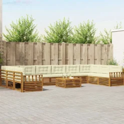 vidaXL Sofasæt med pude 11 pcs Naturlig og Fløde Massivt Akacietræ