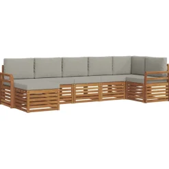 vidaXL Sofasæt med pude 7 pcs Naturlig og Lys Grå Massivt Akacietræ